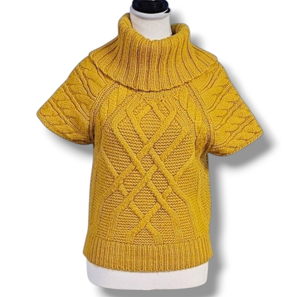 LOFT | WOOL BLEND SHORT SLEEVE FUNNEL NECK SWEATER KNIT TOP - Picture 1 of 16